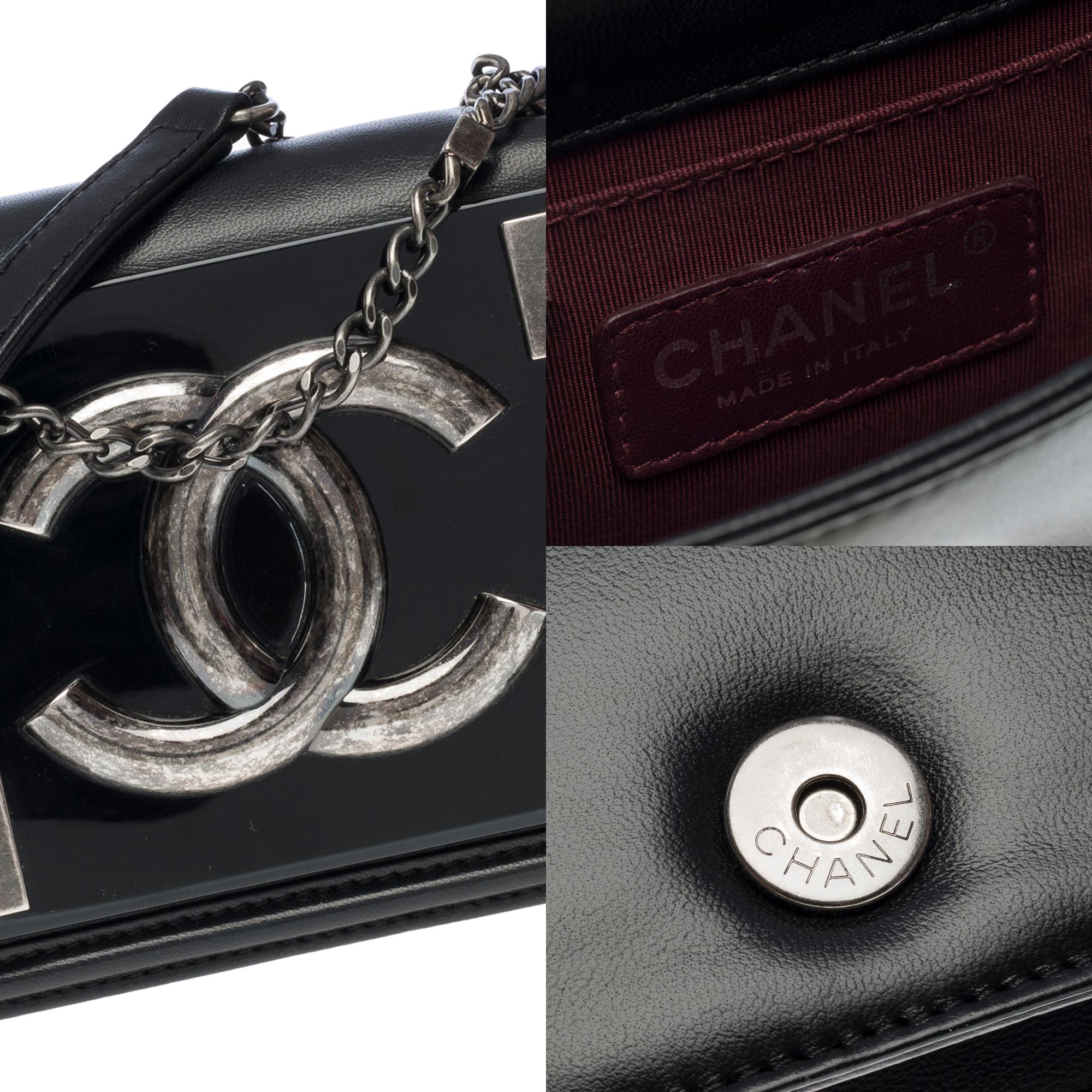 Limited edition Chanel Mini Lego Brick shoulder flap bag in Black leather, RHW 1