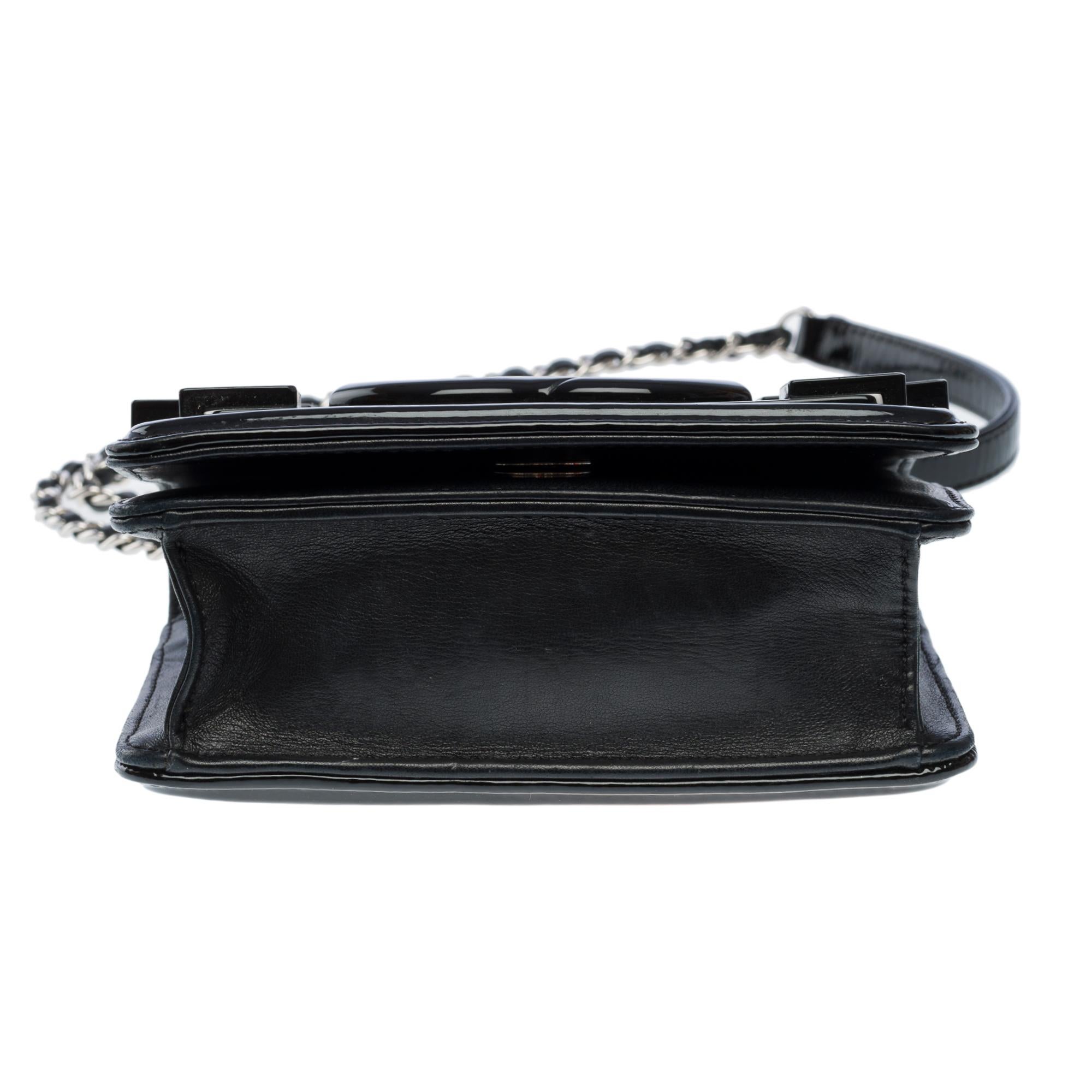 Limited edition Chanel Mini Lego Brick shoulder flap bag in Black leather, SHW For Sale 7