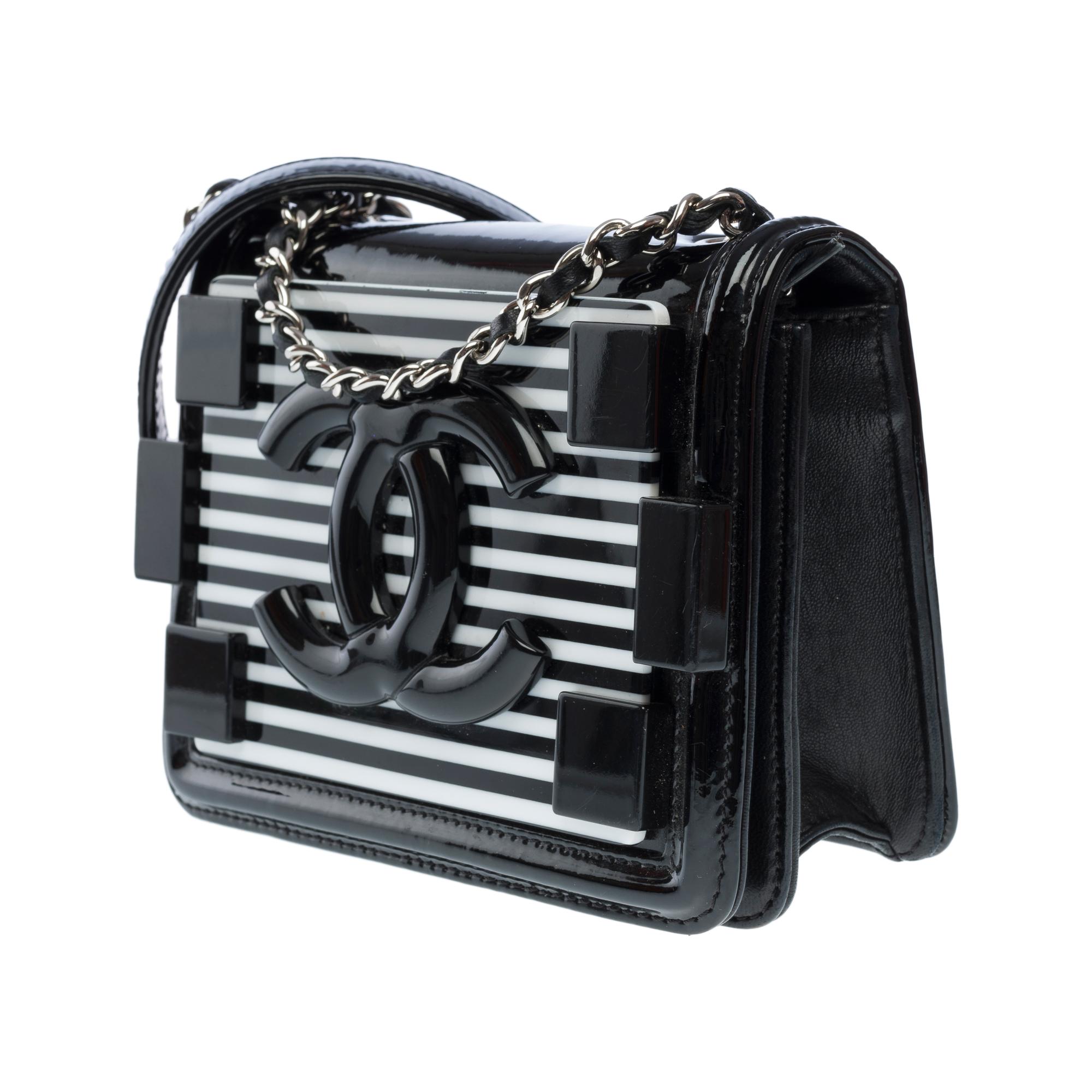 Limited edition Chanel Mini Lego Brick shoulder flap bag in Black leather, SHW For Sale 1