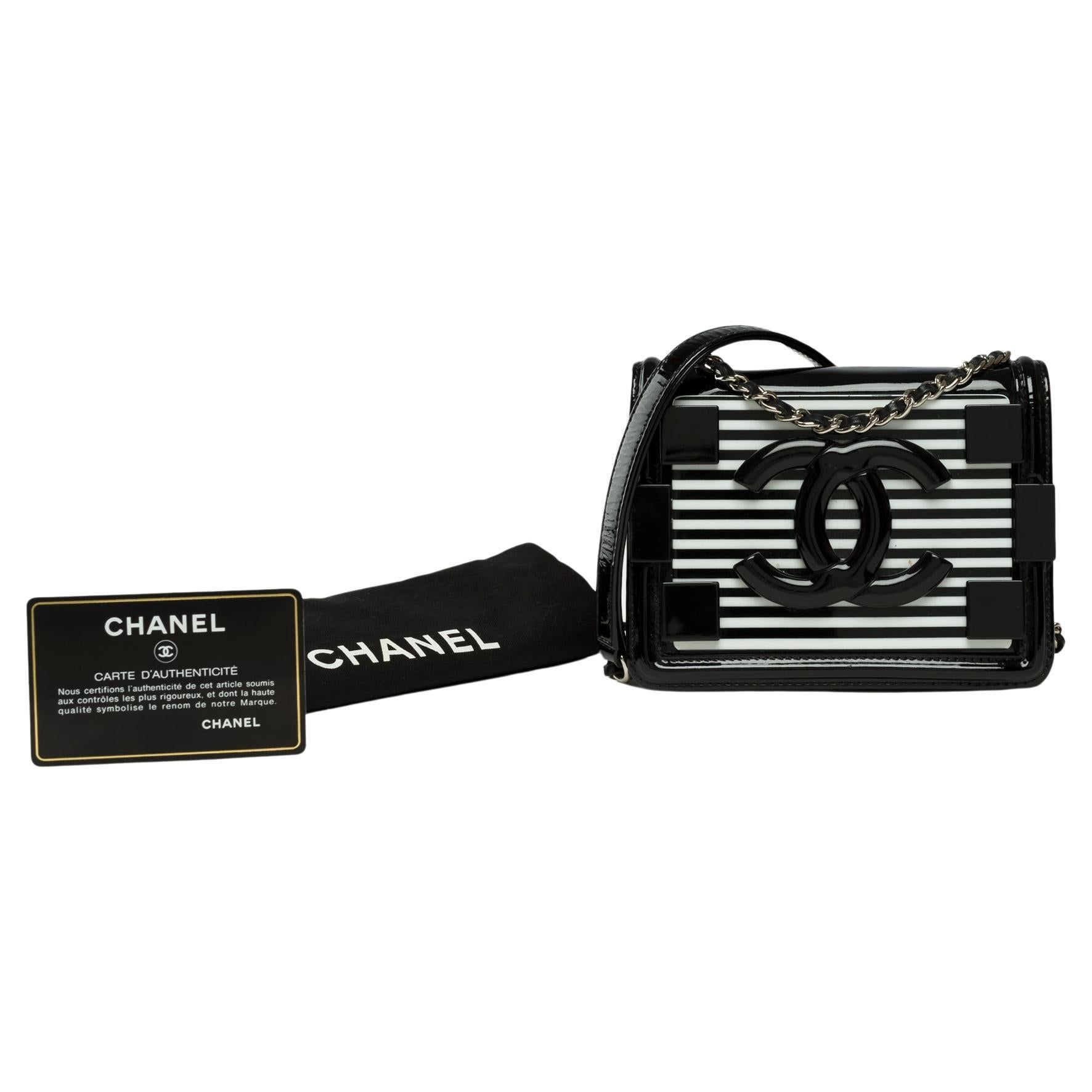 Limited edition Chanel Mini Lego Brick shoulder flap bag in Black leather, SHW For Sale