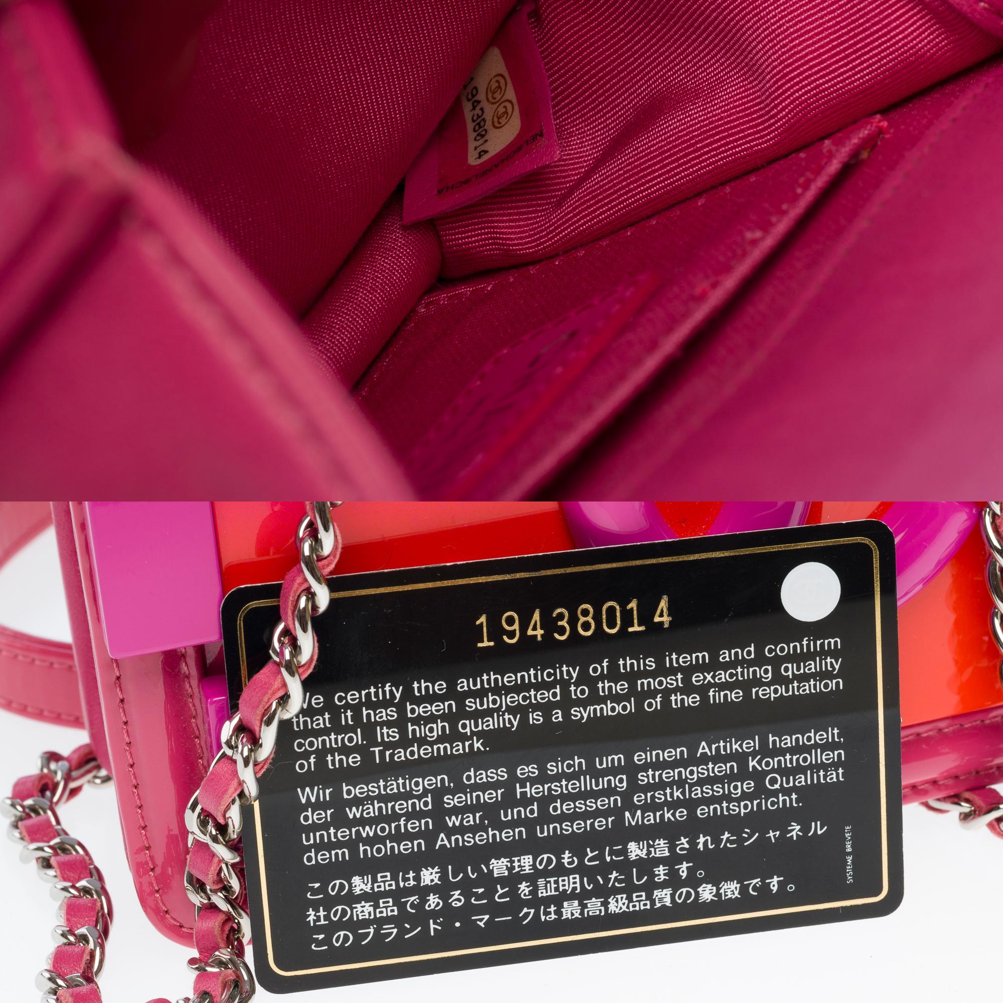 Limited edition Chanel Mini shoulder flap bag lego in Pink & Orange leather, SHW In Excellent Condition In Paris, IDF
