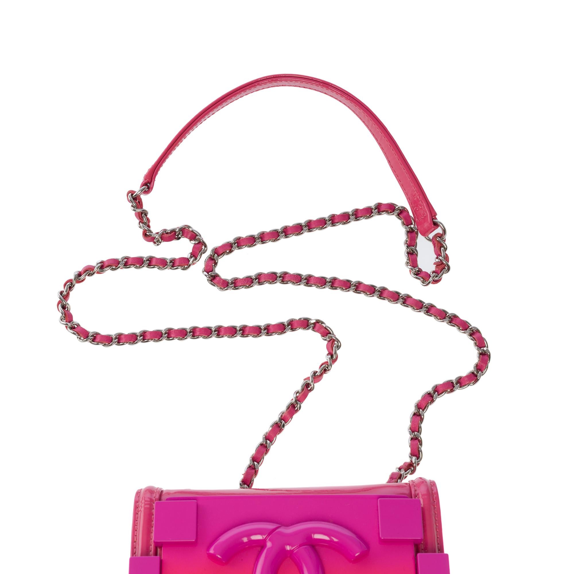 Limited edition Chanel Mini shoulder flap bag lego in Pink & Orange leather, SHW 1