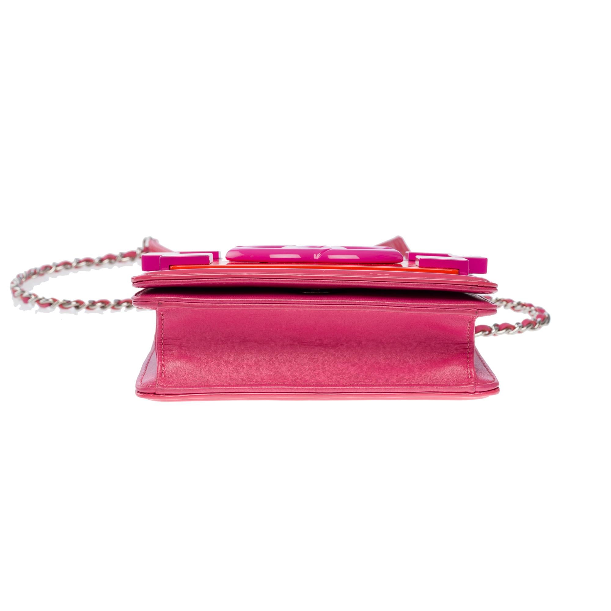 Limited edition Chanel Mini shoulder flap bag lego in Pink & Orange leather, SHW 2