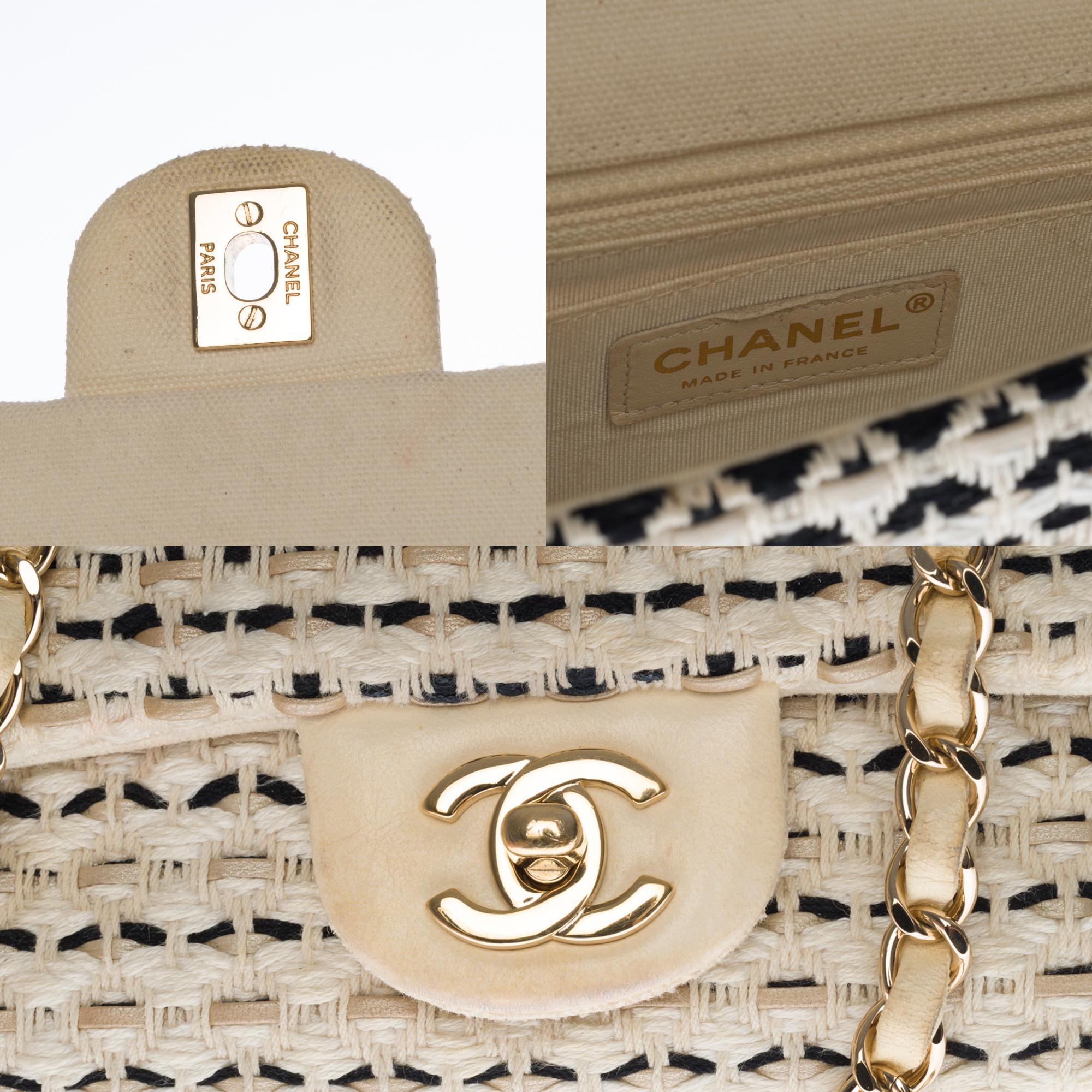 Limited Edition Chanel Mini Timeless Shoulder bag in White & Black Tweed, SHW In Good Condition In Paris, IDF