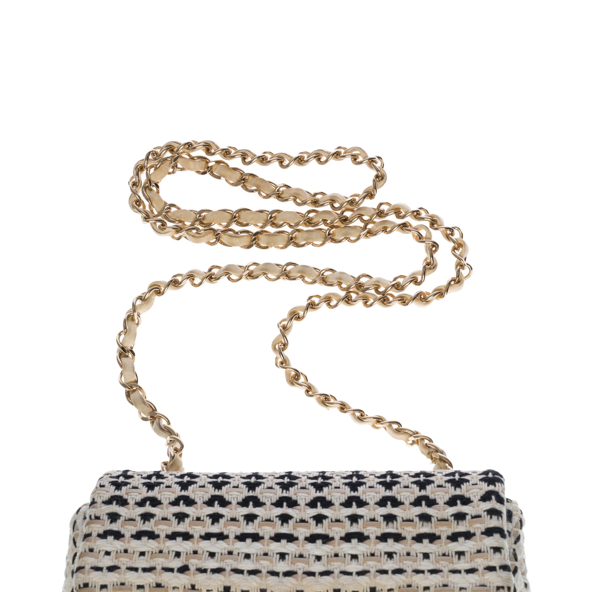 Limited Edition Chanel Mini Timeless Shoulder bag in White & Black Tweed, SHW 2