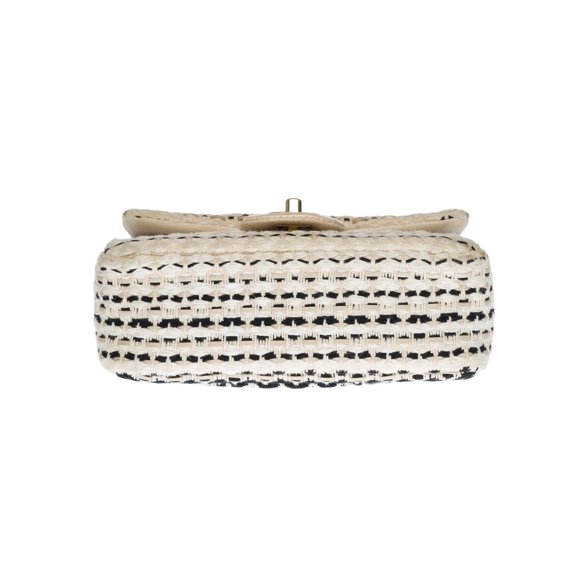 Limited Edition Chanel Mini Timeless Shoulder bag in White & Black Tweed, SHW 3
