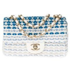 Limited Edition Chanel Mini Timeless Shoulder bag in White & BlueTweed, SHW