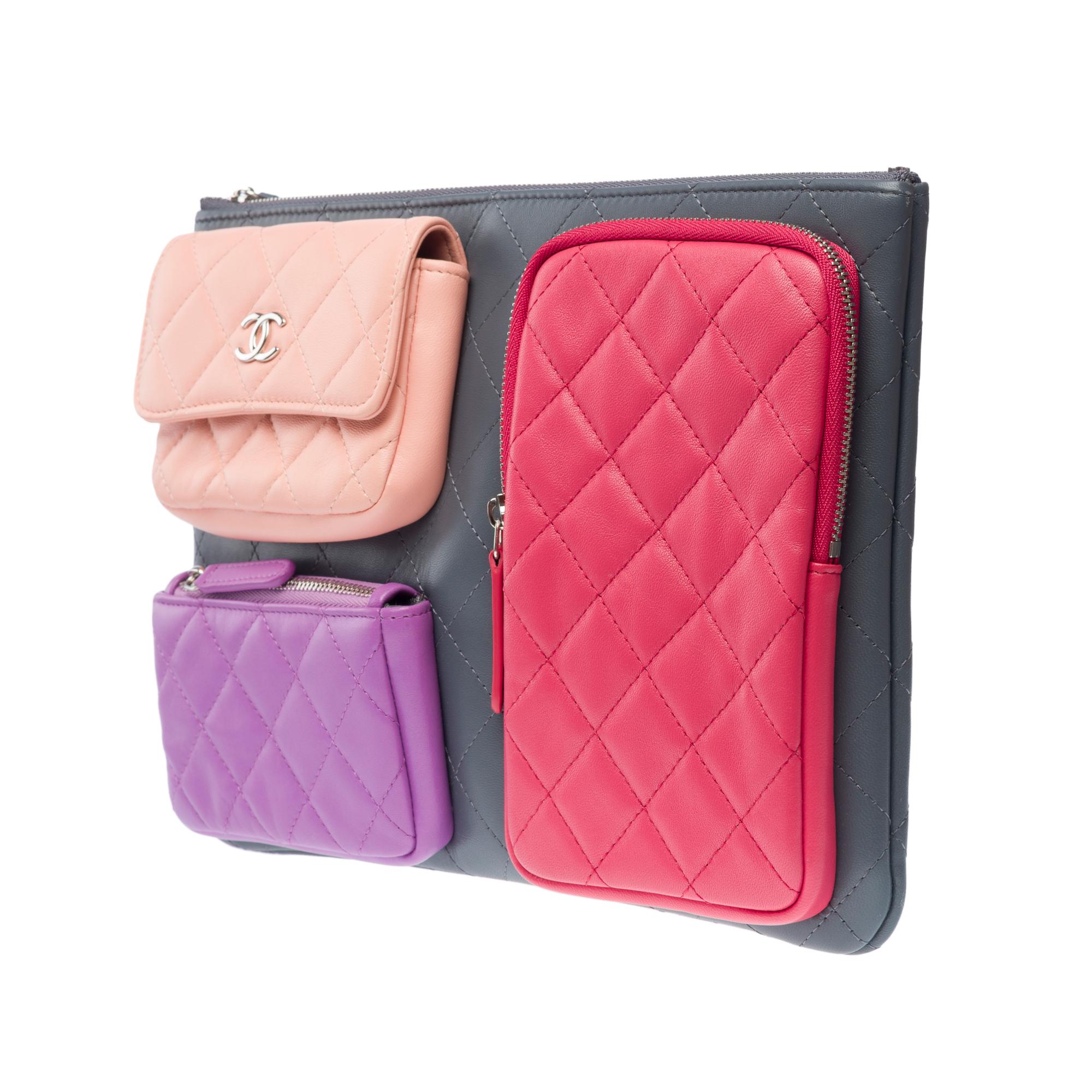 Women's Limited Edition Chanel Pouch/Clutch in multicolor quilted leather, SHW For Sale