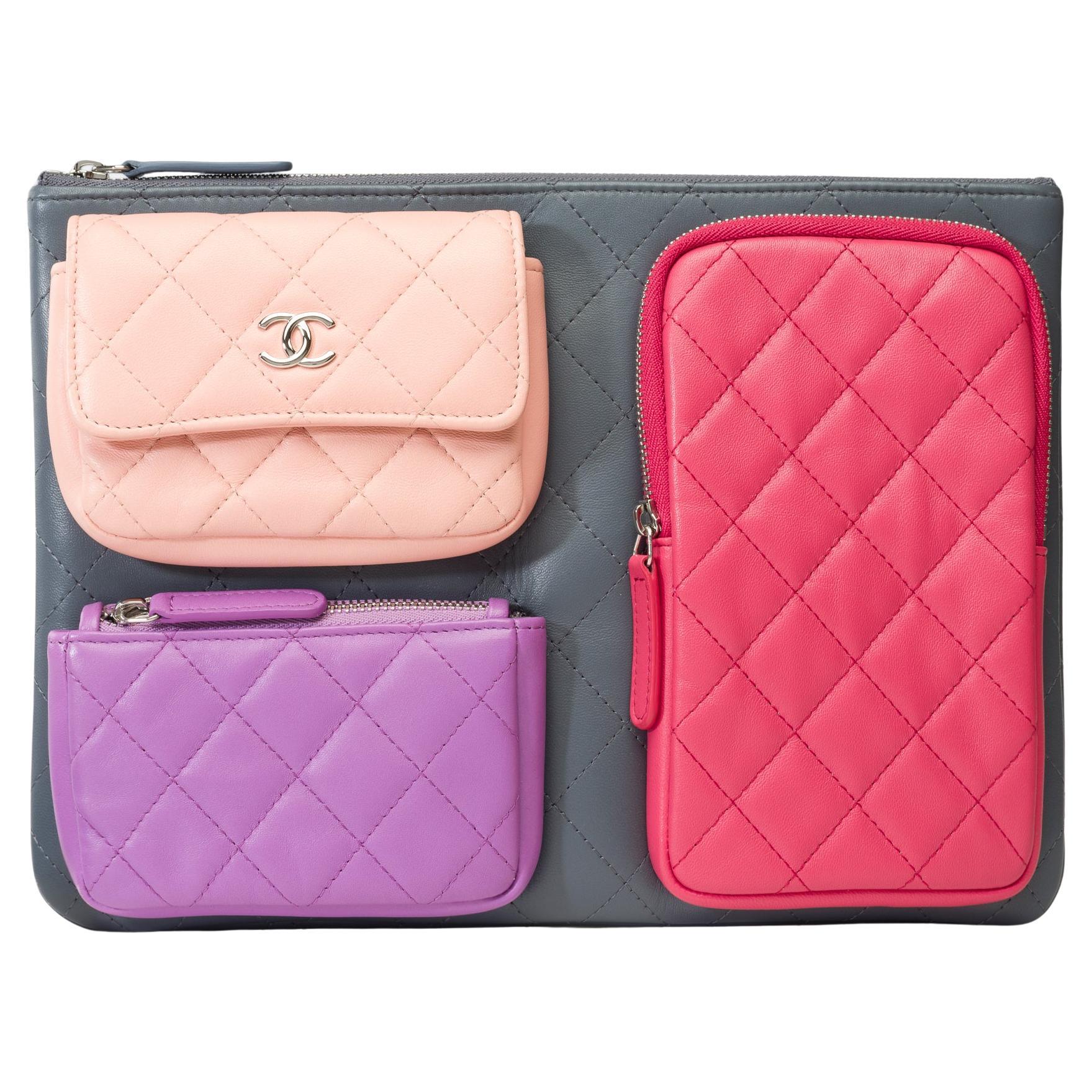 Limited Edition Chanel Pouch/Clutch in multicolor quilted leather, SHW For Sale