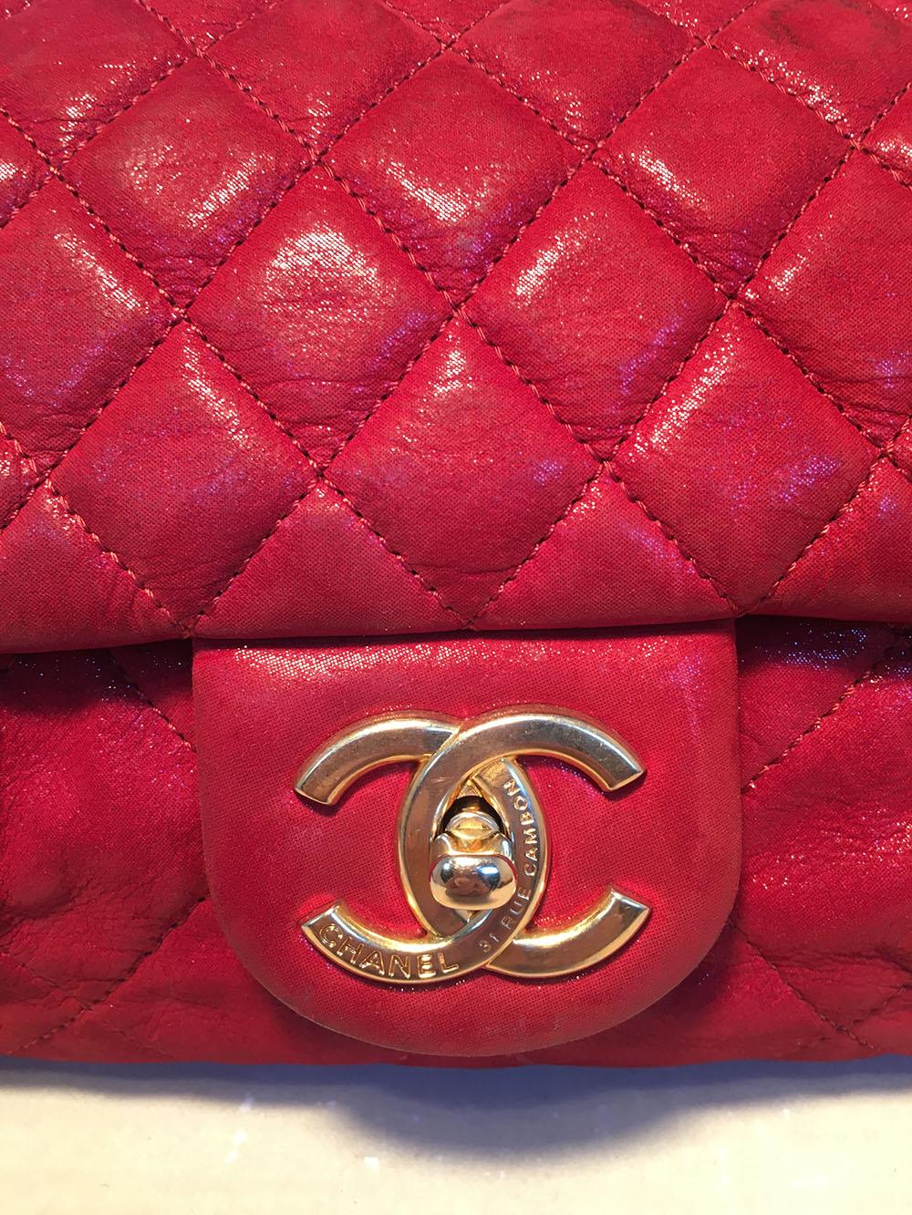 Women's Chanel Red Iridescent Calfskin Chic Quilt Flap Bag