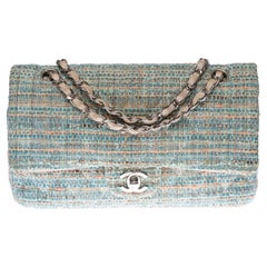 Limited Edition Chanel Timeless double flap Shoulder bag in green Tweed, SHW