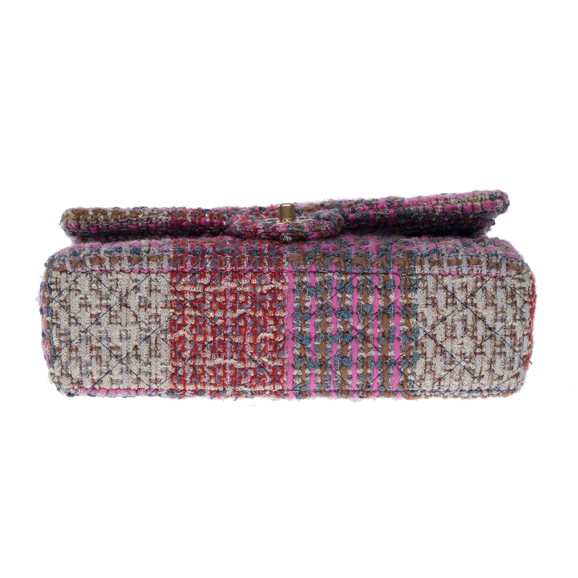 Limited Edition Chanel Timeless double flap shoulder bag in Pink Tweed, MCHW For Sale 5