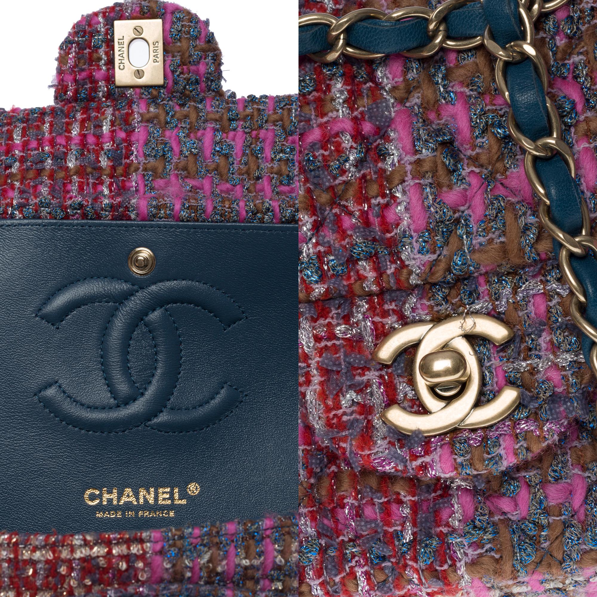 Limited Edition Chanel Timeless double flap shoulder bag in Pink Tweed, MCHW For Sale 2
