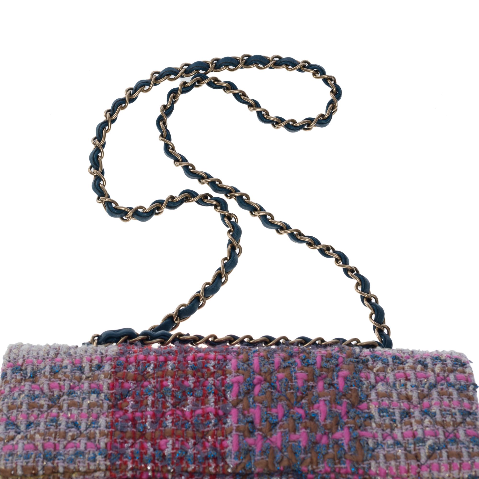 Limited Edition Chanel Timeless double flap shoulder bag in Pink Tweed, MCHW For Sale 5