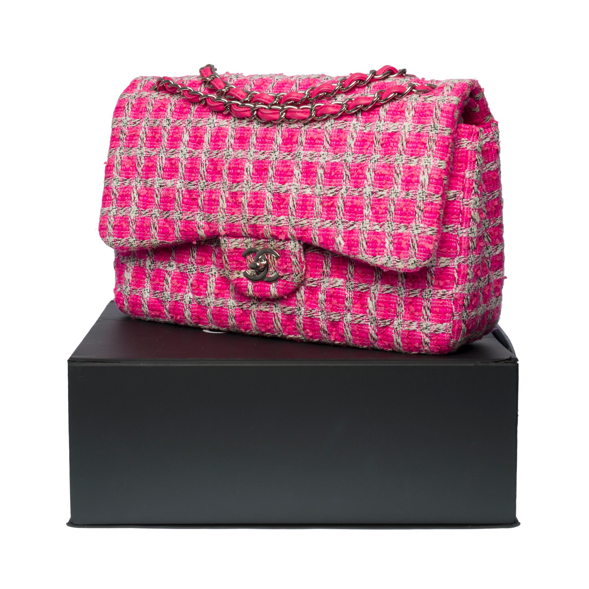 Limited Edition Chanel Timeless Jumbo Shoulder bag in Pink Tweed with SHW 7