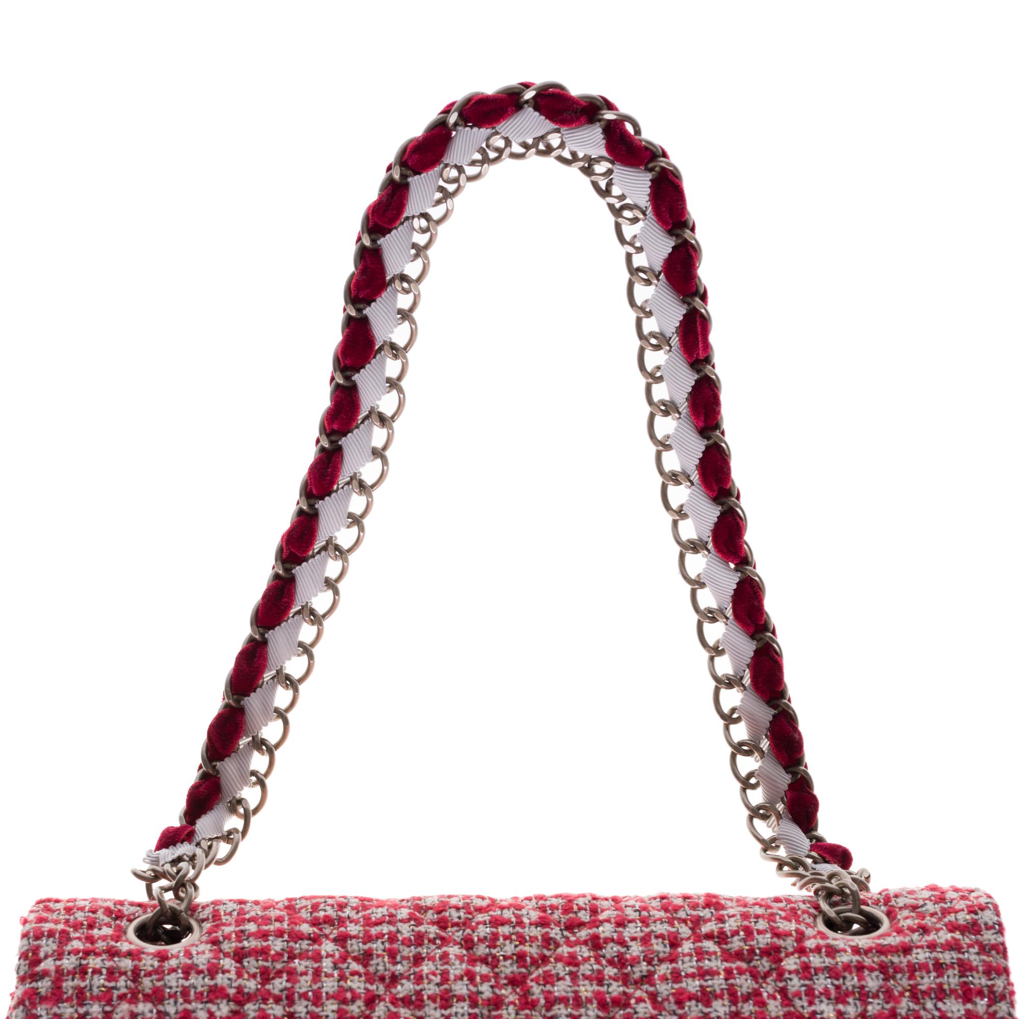 Limited Edition Chanel Timeless Shoulder bag in Red & White Tweed, SHW 3