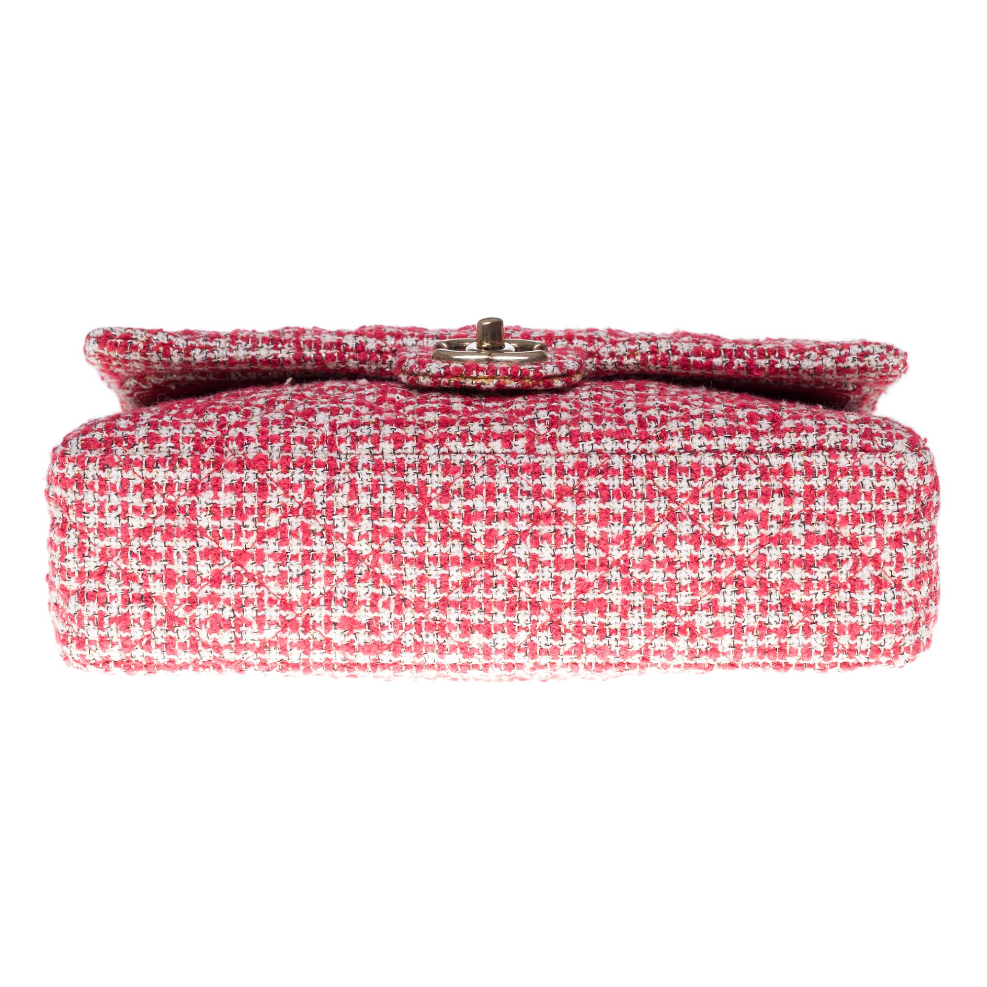 Limited Edition Chanel Timeless Shoulder bag in Red & White Tweed, SHW 4