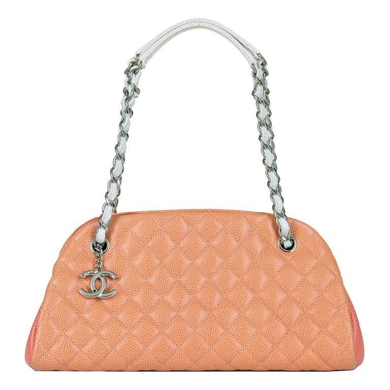 Chanel Orange Quilted Patent Leather Classic Medium Double Flap