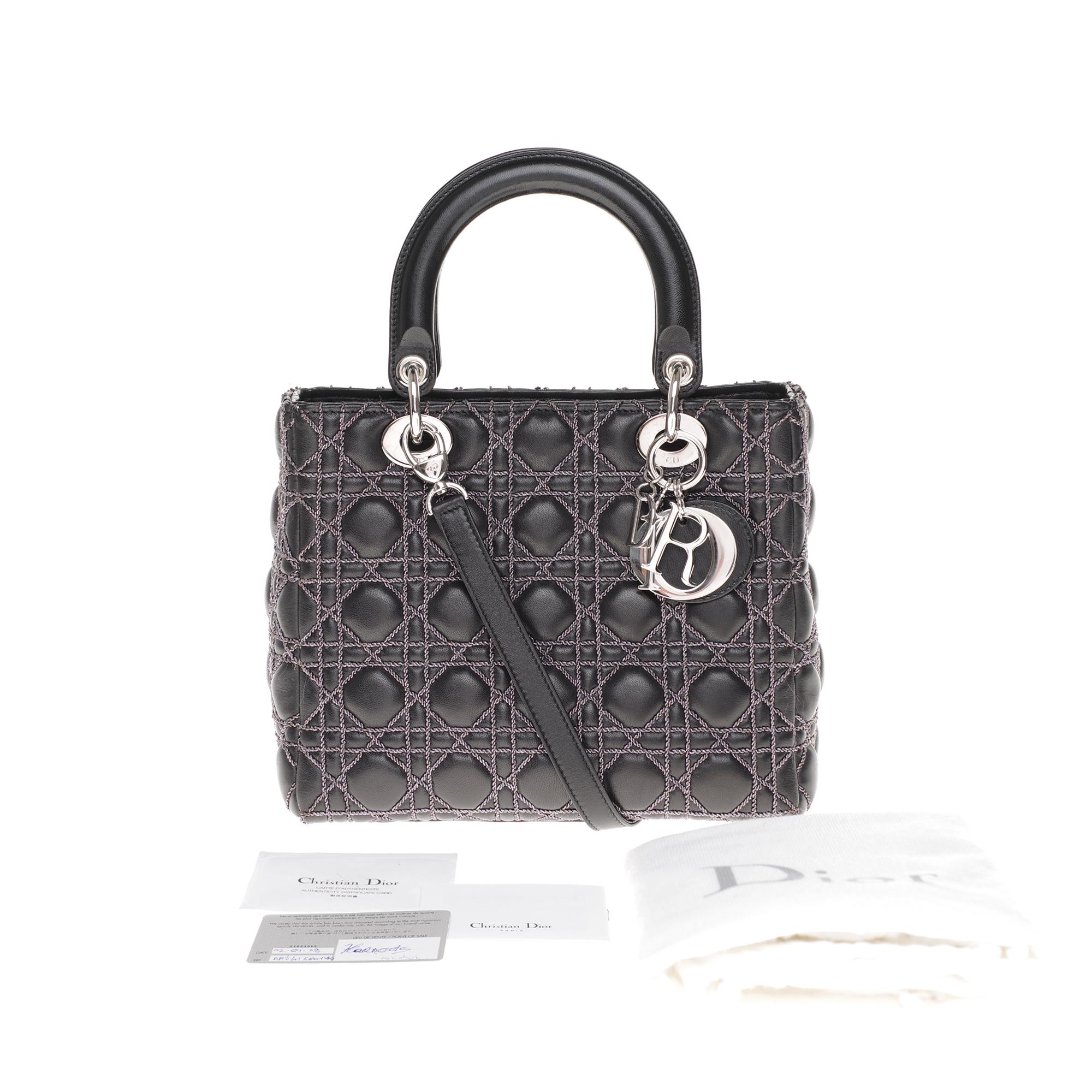  Limited Edition-Christian Dior Lady Dior MM handbag in black cannage leather 4