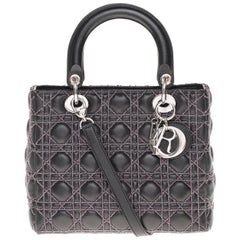 Limited Edition-Christian Dior Lady Dior MM Handtasche aus schwarzem Cannage-Leder