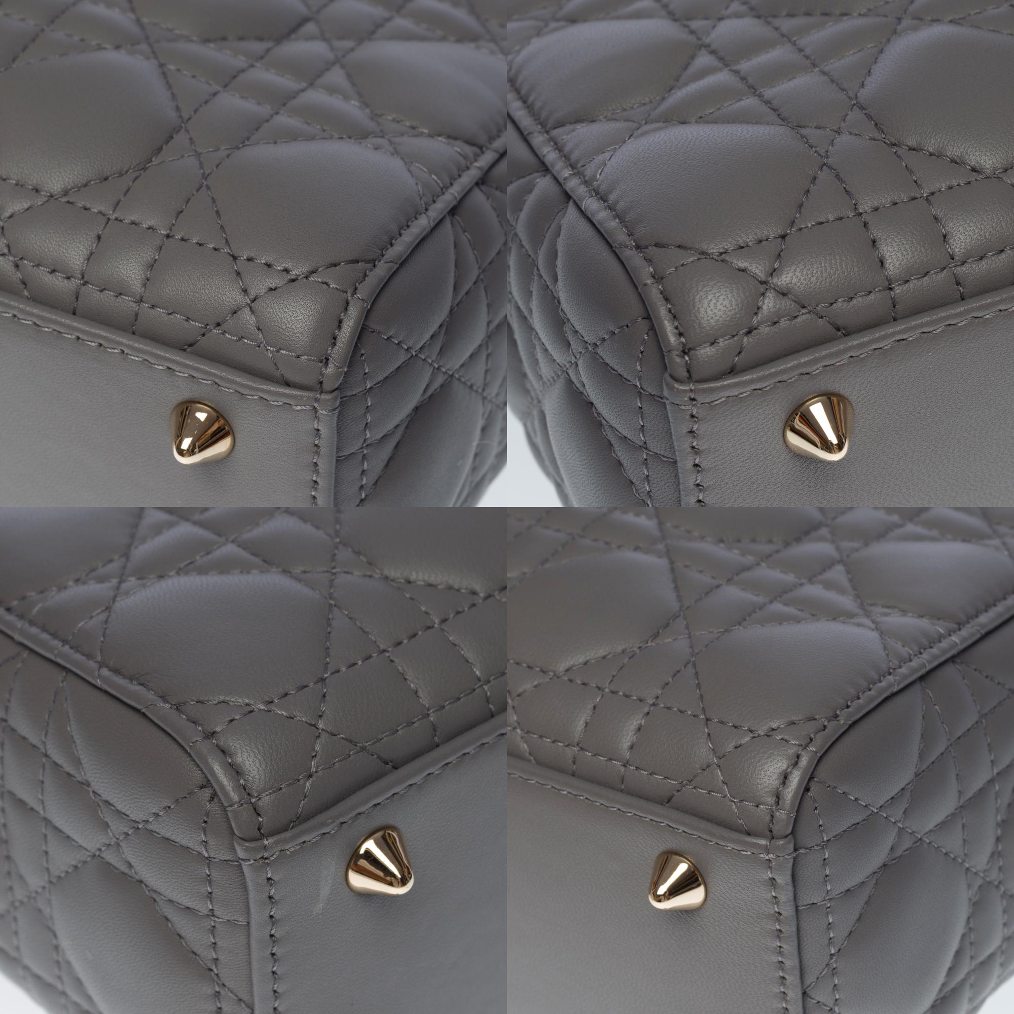 Limited Edition Christian Dior Lady Dior PM strap in grey lambskin leather 4