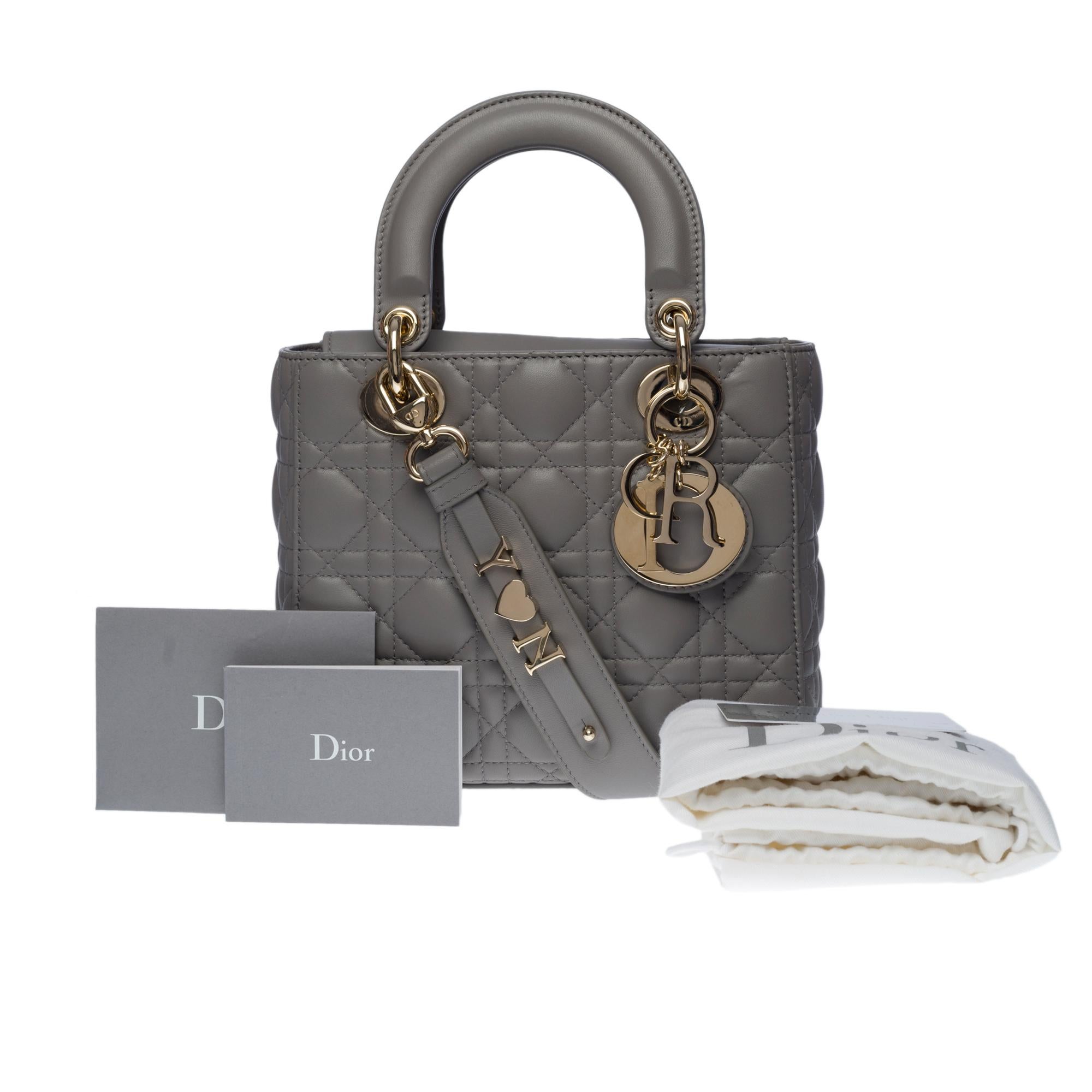 Limited Edition Christian Dior Lady Dior PM strap in grey lambskin leather 5