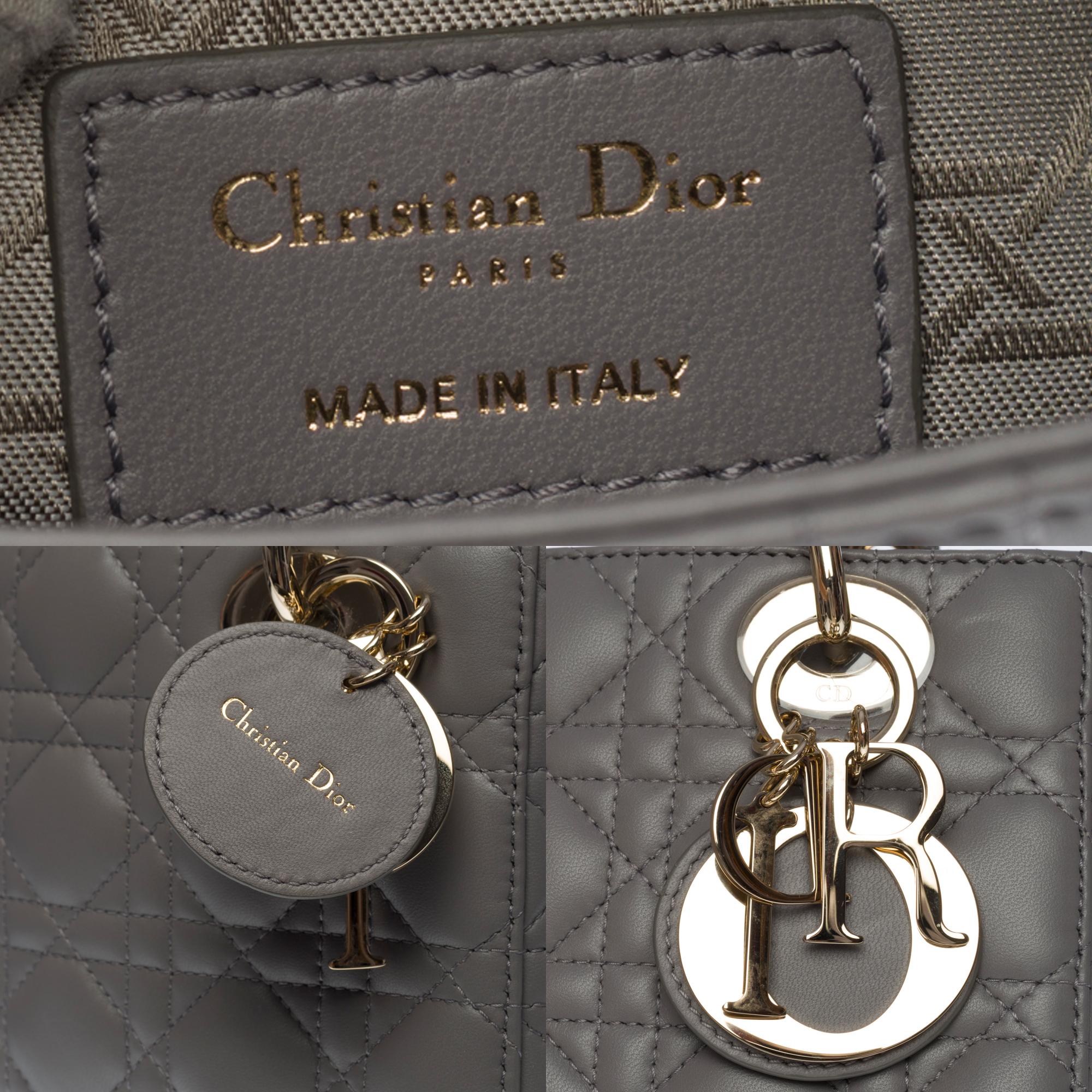 Limited Edition Christian Dior Lady Dior PM strap in grey lambskin leather In Excellent Condition In Paris, IDF