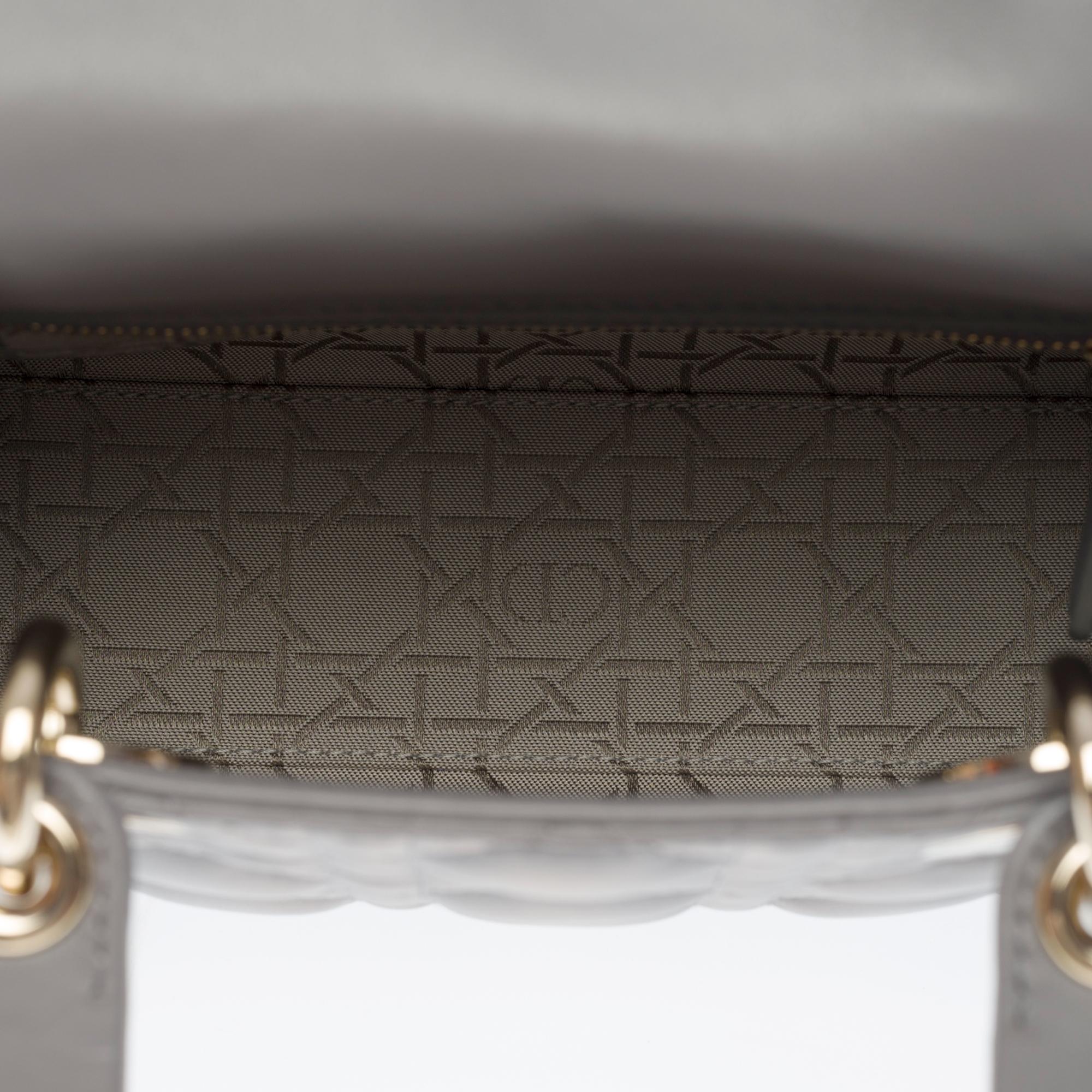 Limited Edition Christian Dior Lady Dior PM strap in grey lambskin leather 1