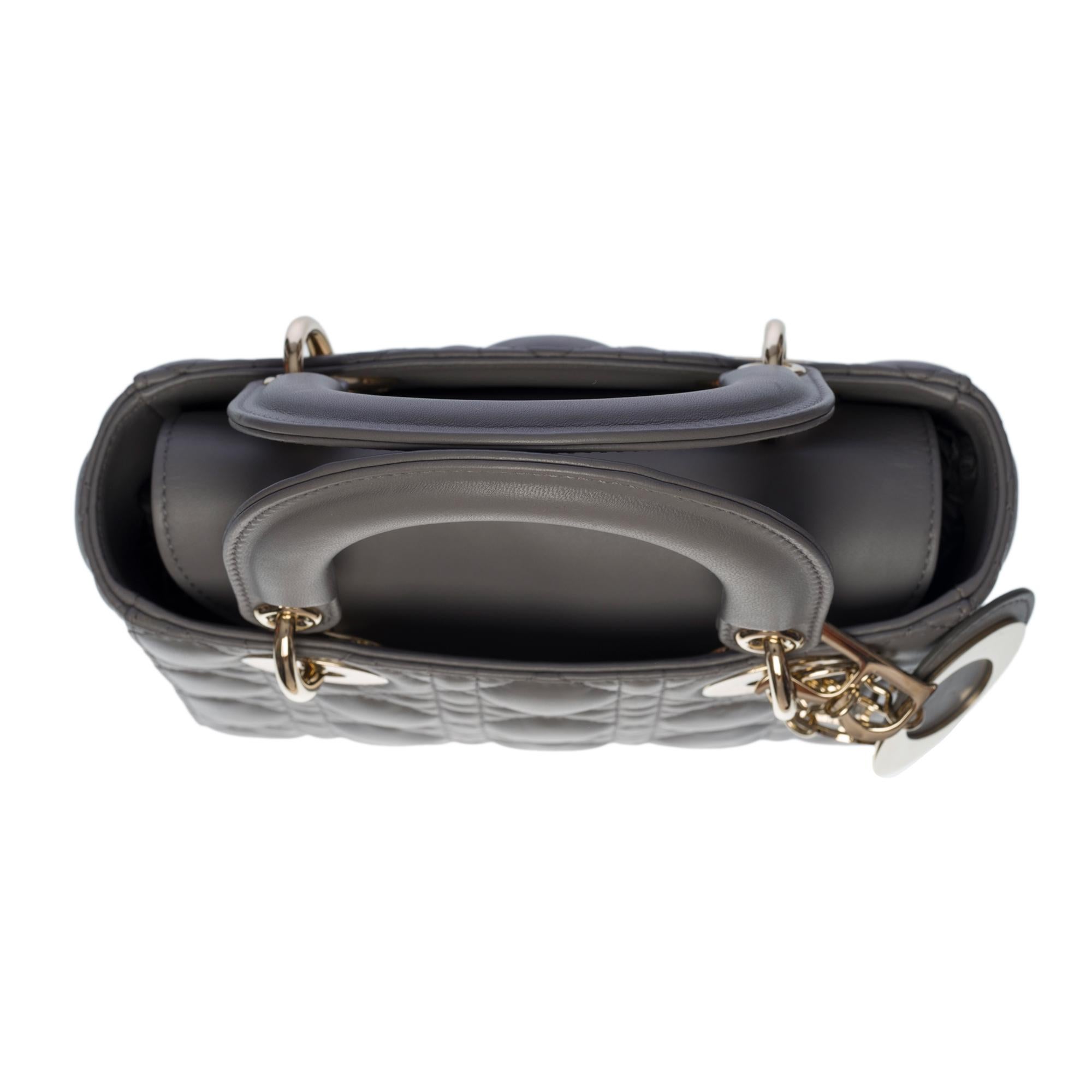 Limited Edition Christian Dior Lady Dior PM strap in grey lambskin leather 2