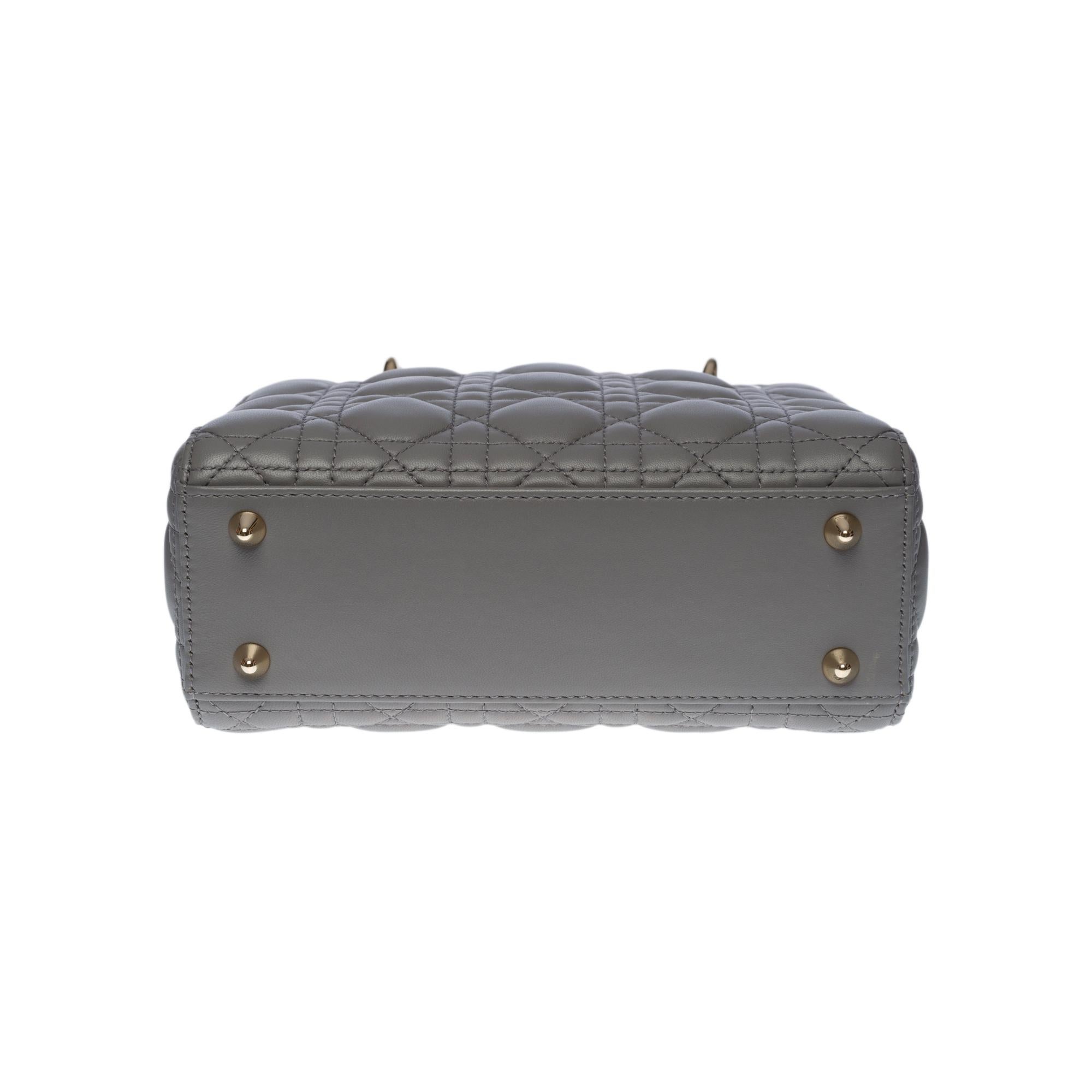 Limited Edition Christian Dior Lady Dior PM strap in grey lambskin leather 3