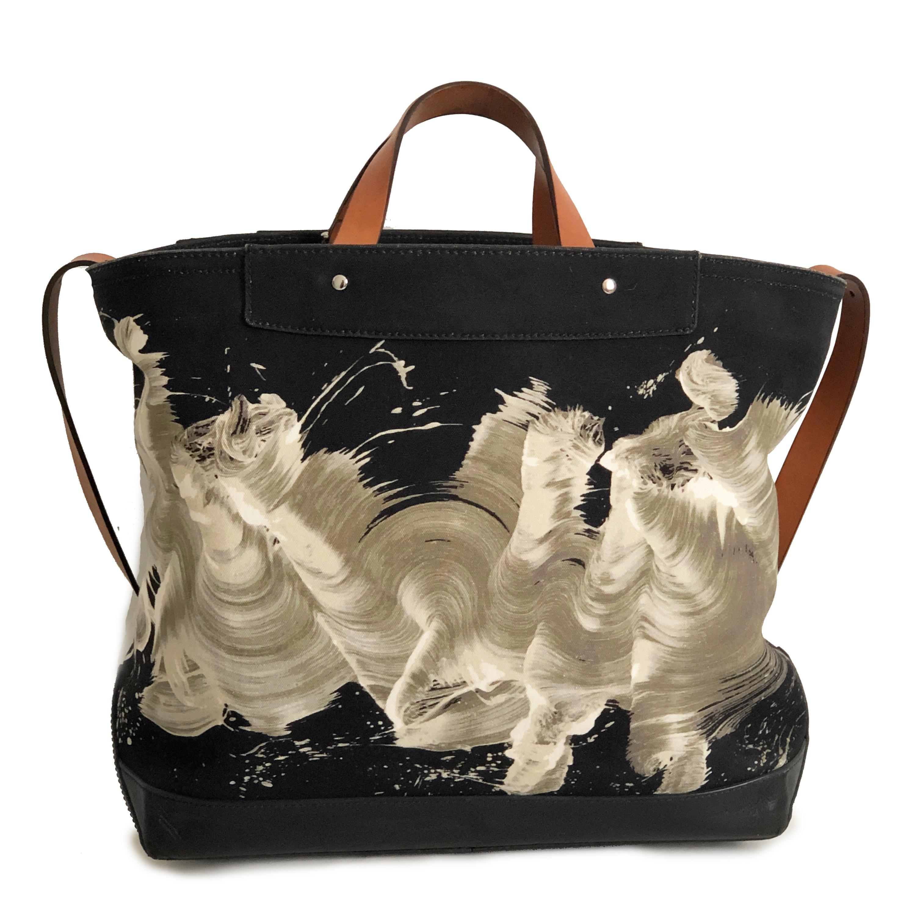 Beige Limited Edition Coach x James Nares Large Brushstroke Tote Bag Canvas Leather 