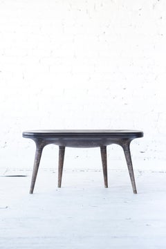 Limited Edition Contemporary Bench in Carved Walnut, Brass and Leather