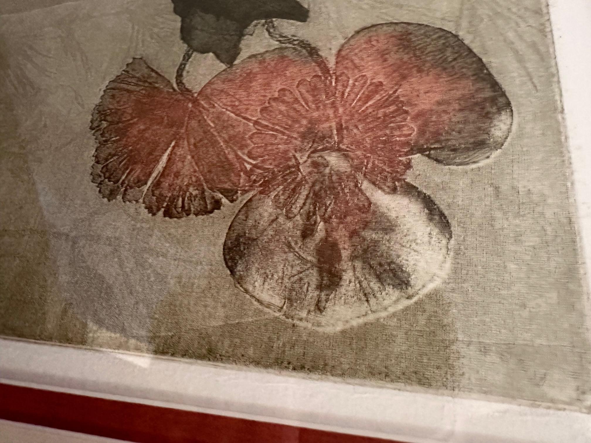 American Limited Edition Contemporary Floral Etching Red Flower For Sale
