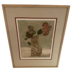 Limited Edition Contemporary Floral Etching Red Flower
