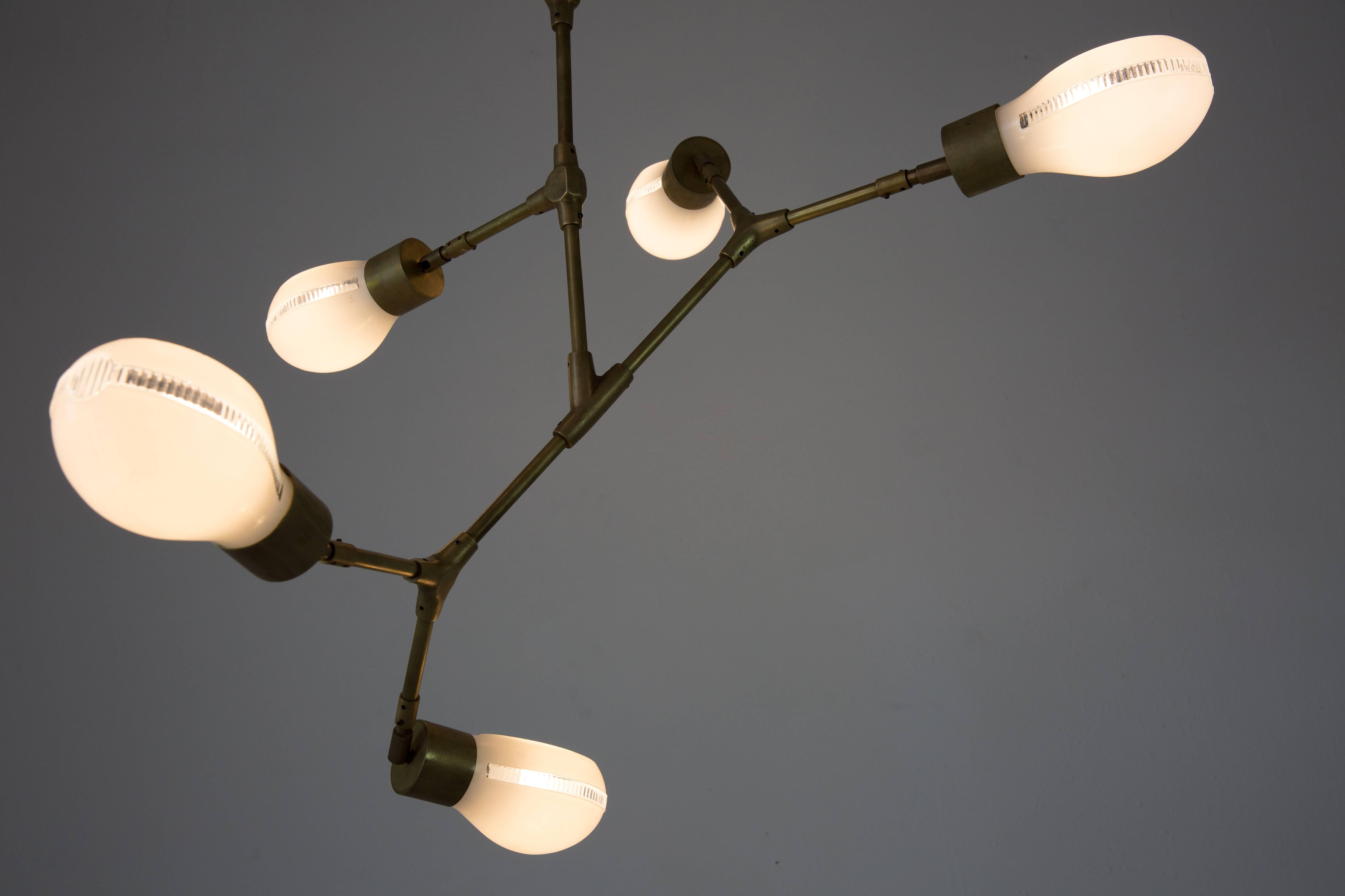 Articulated Pendant Lamp, 1960s Glass Shades, Limited Edition  For Sale 2