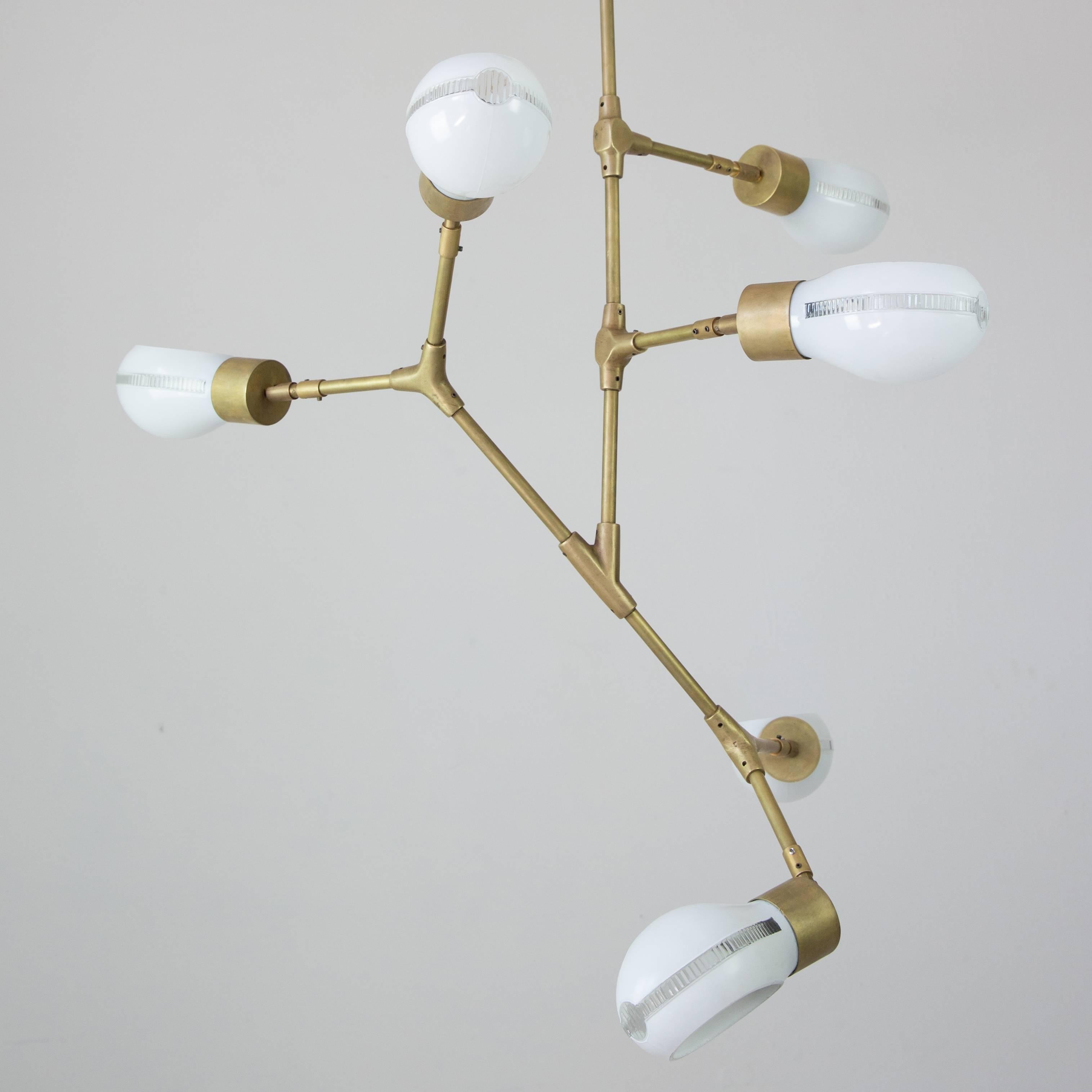 Other Articulated Pendant Lamp, 1960s Glass Shades, Limited Edition  For Sale
