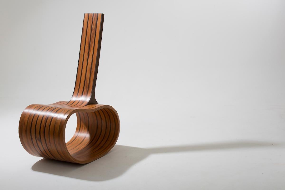 Varnished Limited Edition Contemporary Rocking Chair Feijão ‘Bean’ by Brazilian Designer