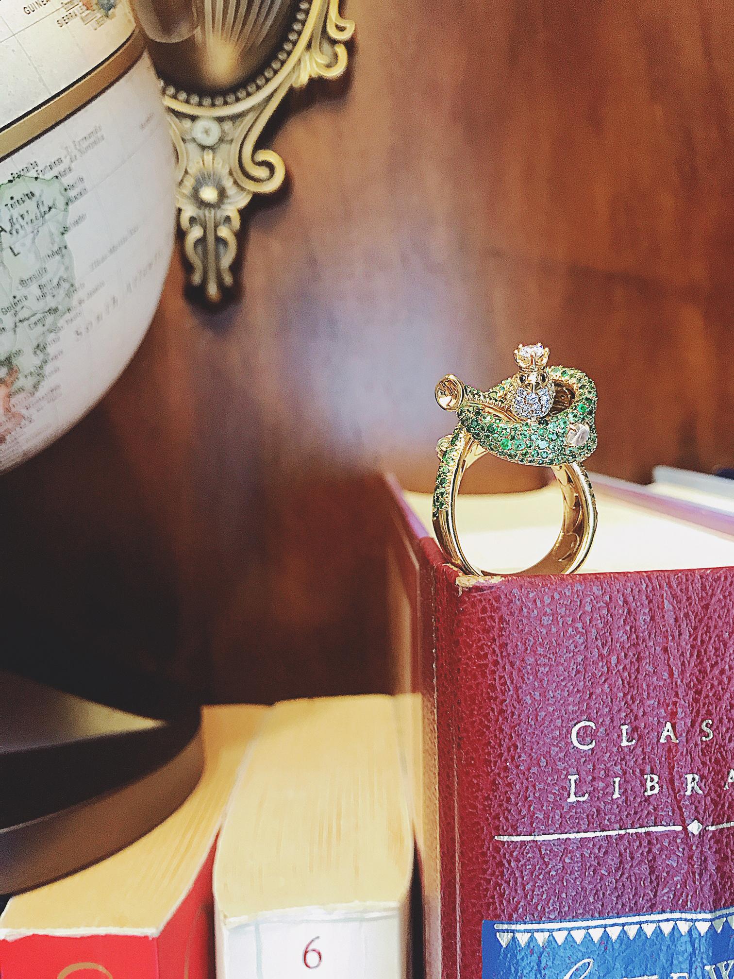 Limited Edition Crowned Magpie Cocktails Ring in Tsavorite, Moonstone & Diamonds 4