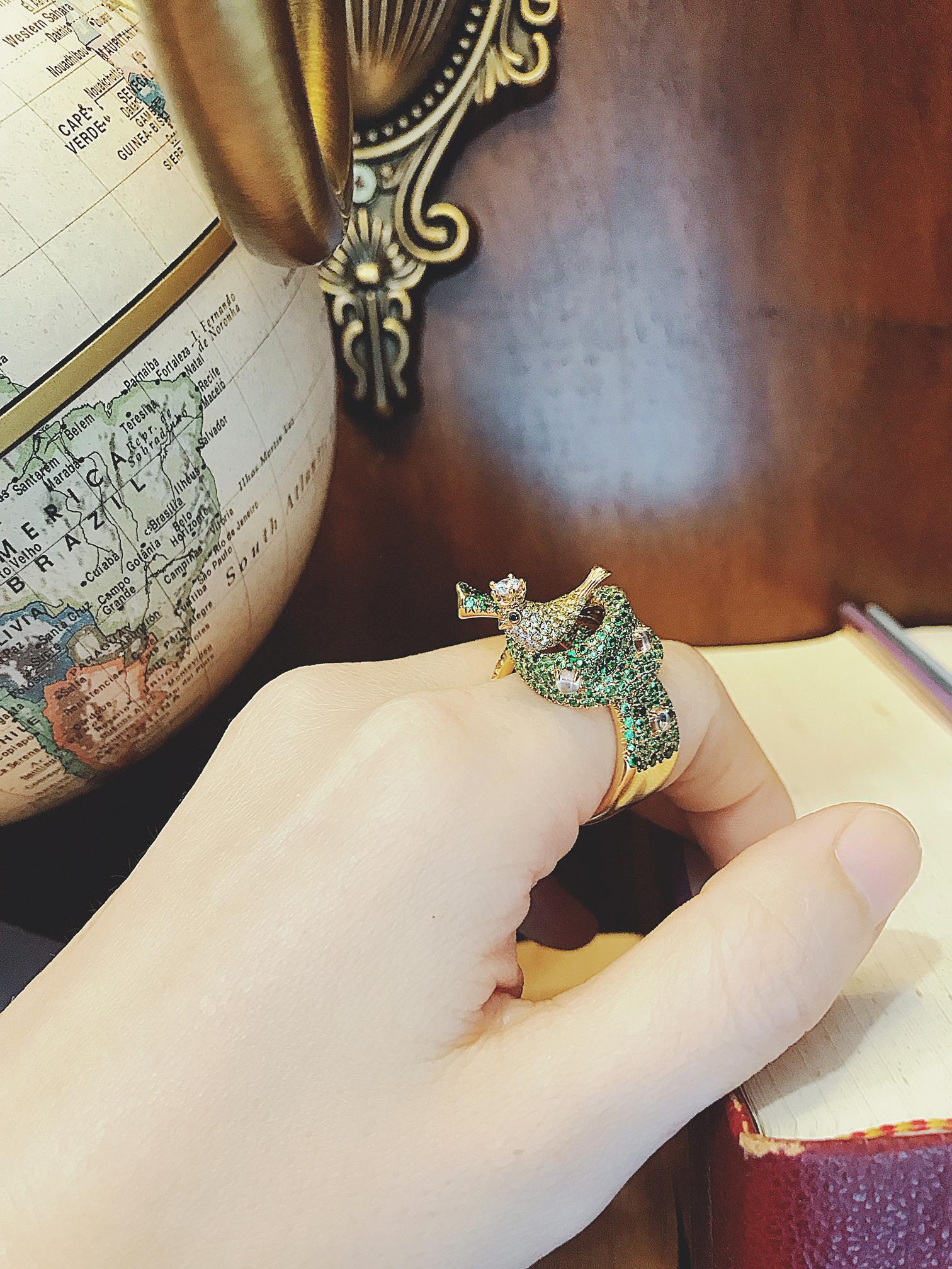 Limited Edition Crowned Magpie Cocktails Ring in Tsavorite, Moonstone & Diamonds 1