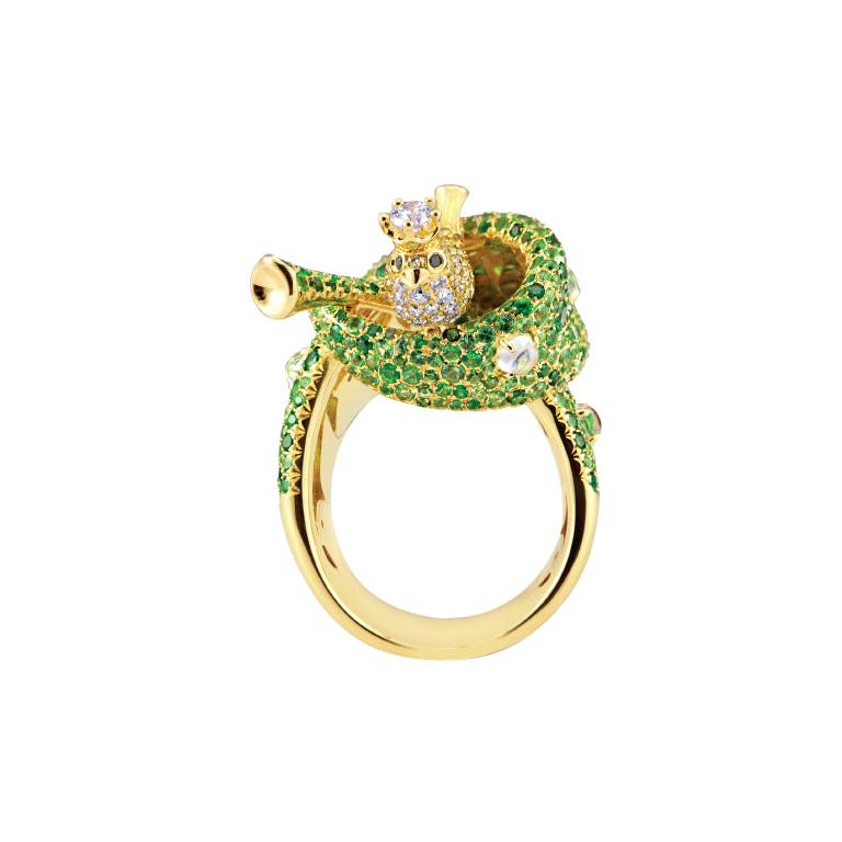 Limited Edition Crowned Magpie Cocktails Ring in Tsavorite, Moonstone & Diamonds