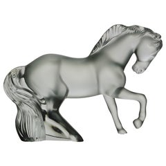 Limited Edition Crystal Frosted Glass "Horse Sculpture" by Lalique Glass