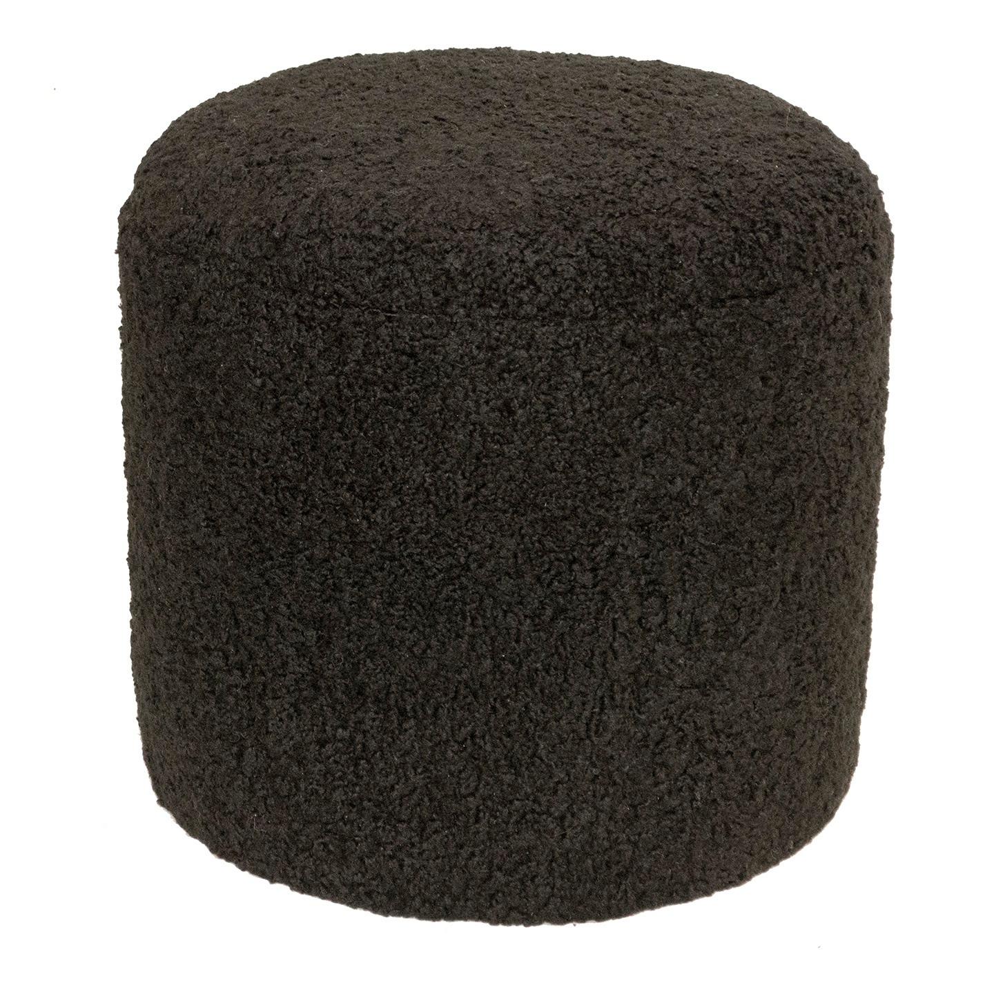 American Limited Edition Custom Modern Pouf in Black Faux Shearling For Sale