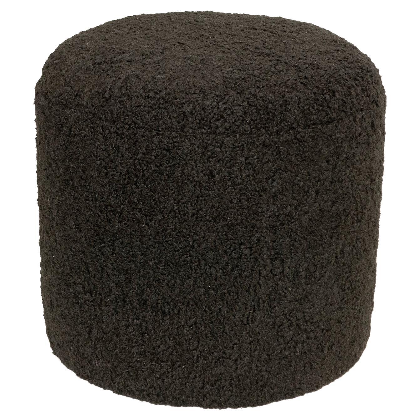 Limited Edition Custom Modern Pouf in Black Faux Shearling
