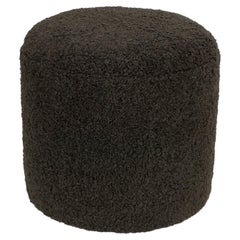 Limited Edition Custom Modern Pouf in Black Faux Shearling