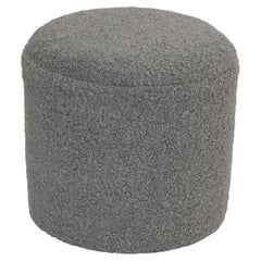 Vintage Limited Edition Custom Modern Pouf in Grey Faux Shearling