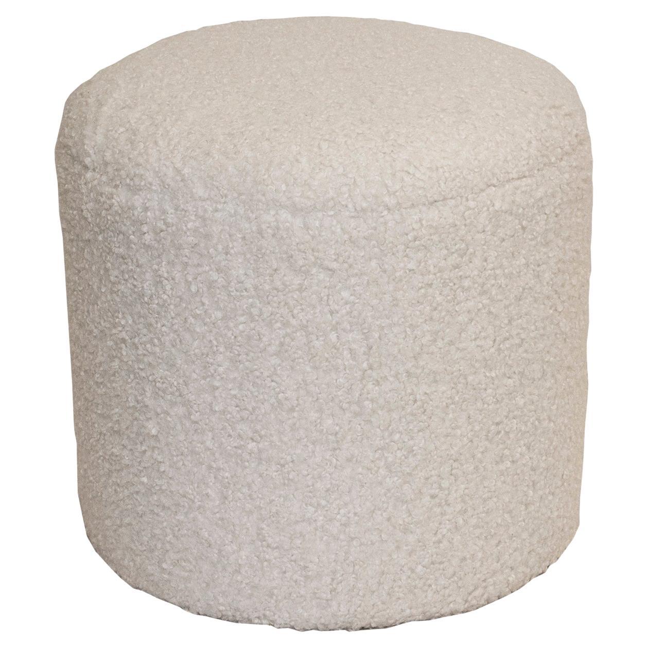 Limited Edition Custom Modern Pouf in White Faux Shearling For Sale