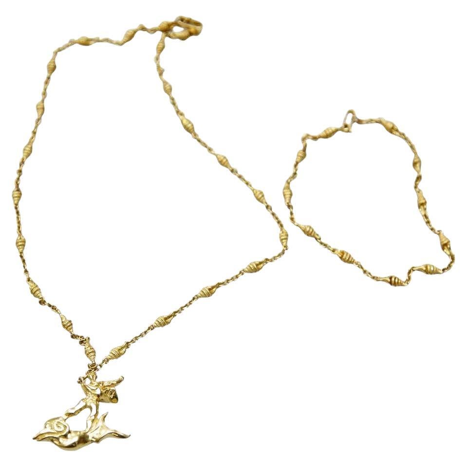 Limited Edition Dalí Gold Necklace and Bracelet 'The Man and the Dolphin'