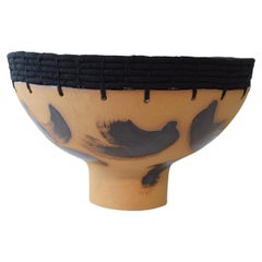 Limited Edition Ceramic Bowl #608, Black Hand Painted Glaze & Black Weaving