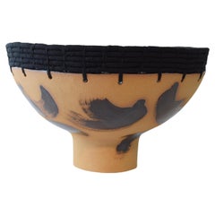 Limited Edition Ceramic Bowl #608, Black Hand Painted Glaze & Black Weaving