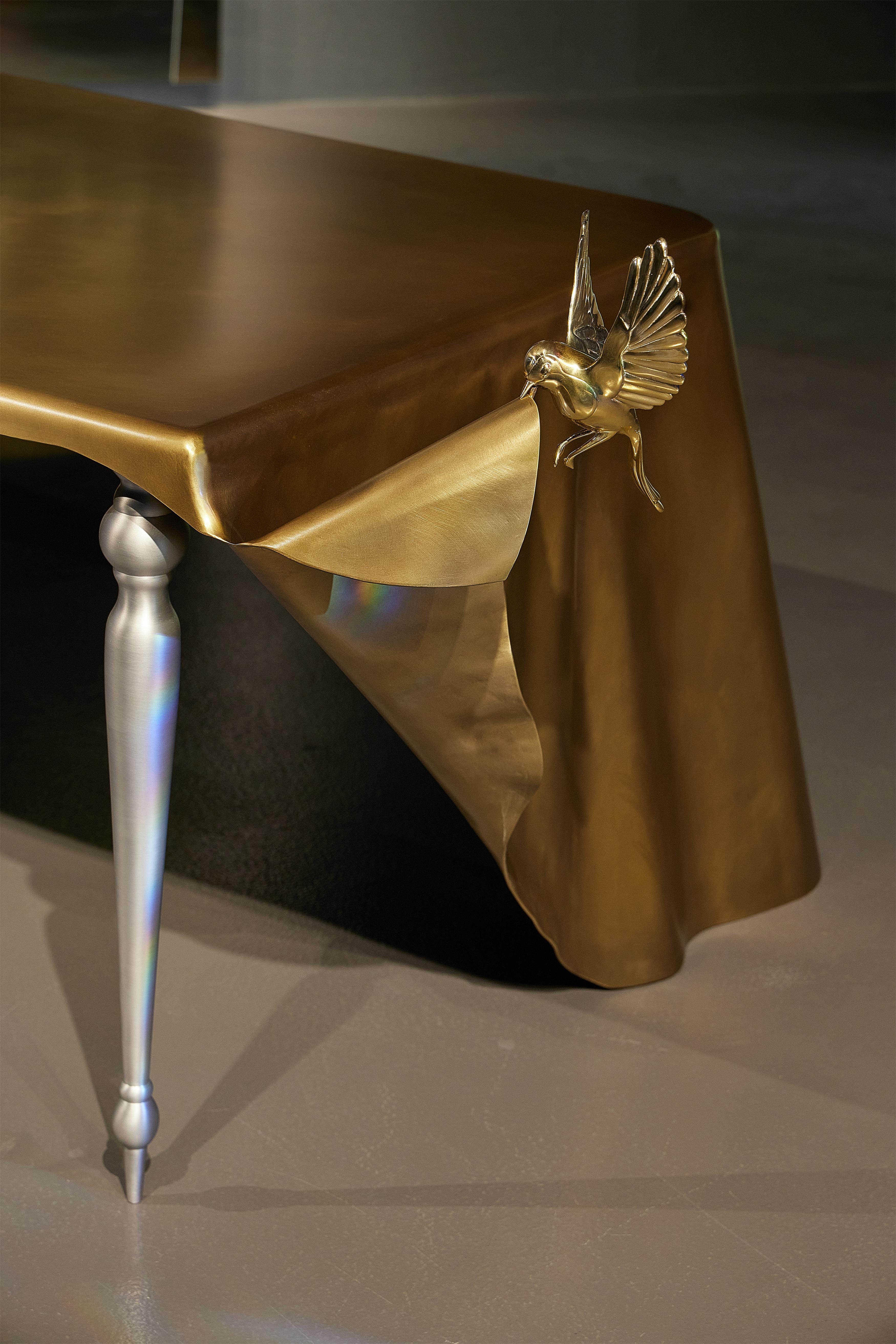 Italian Limited Edition Dining Table Rectangular Brushed Brass Hand Made Dilmos For Sale